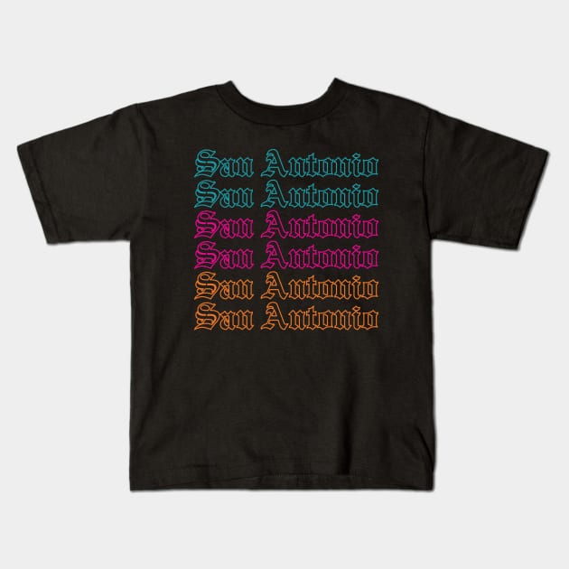 San Antonio Old English Outline Kids T-Shirt by TheCraftyDrunkCo